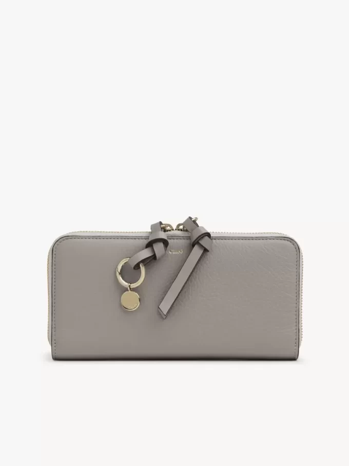 Alphabet zipped long wallet in grained leather