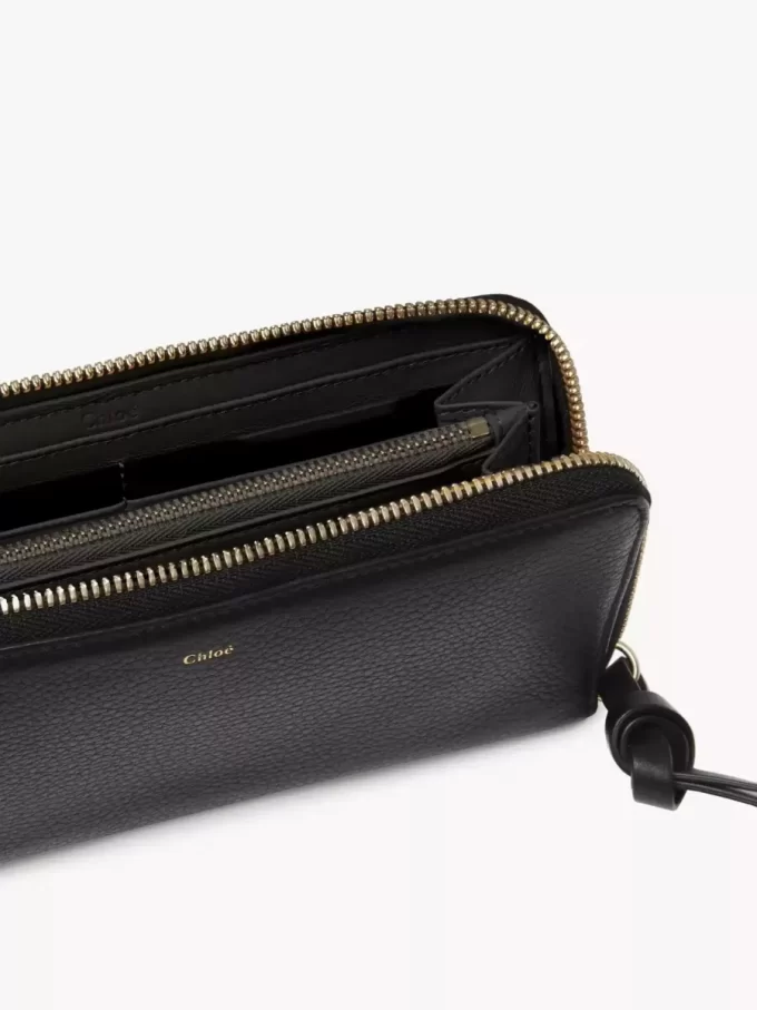 Alphabet zipped long wallet in grained leather