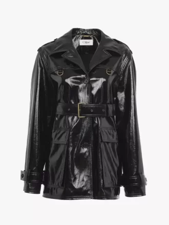 Belted jacket in shiny coated cotton