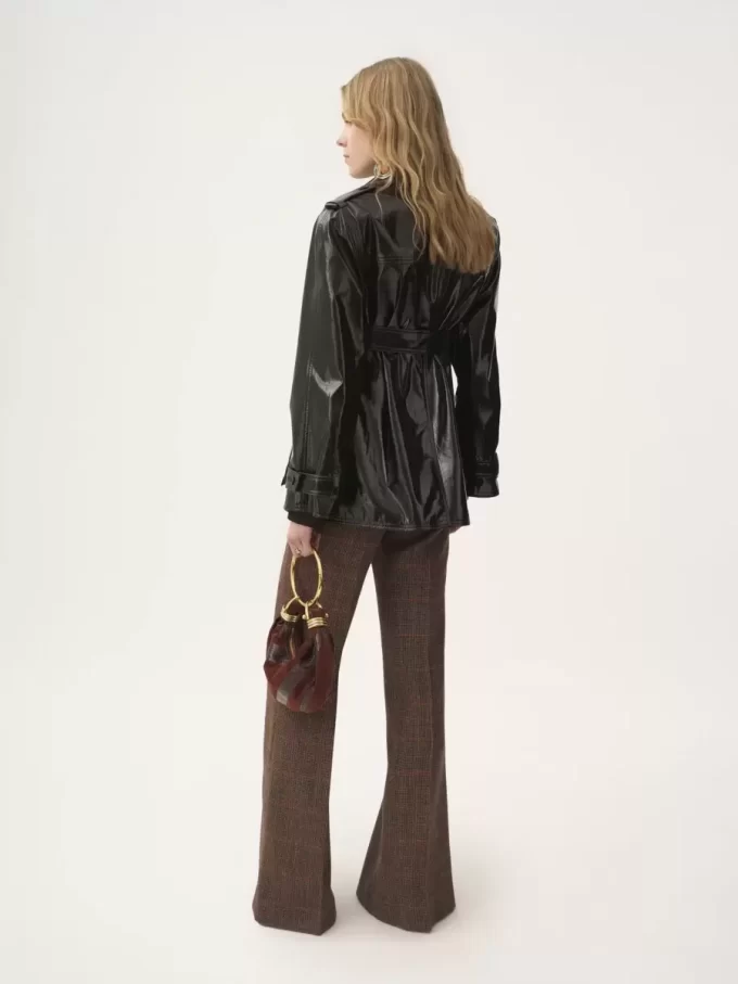 Belted jacket in shiny coated cotton