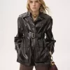 Belted jacket in shiny coated cotton
