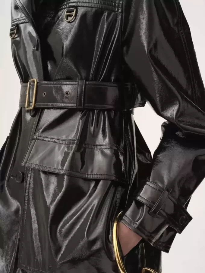Belted jacket in shiny coated cotton
