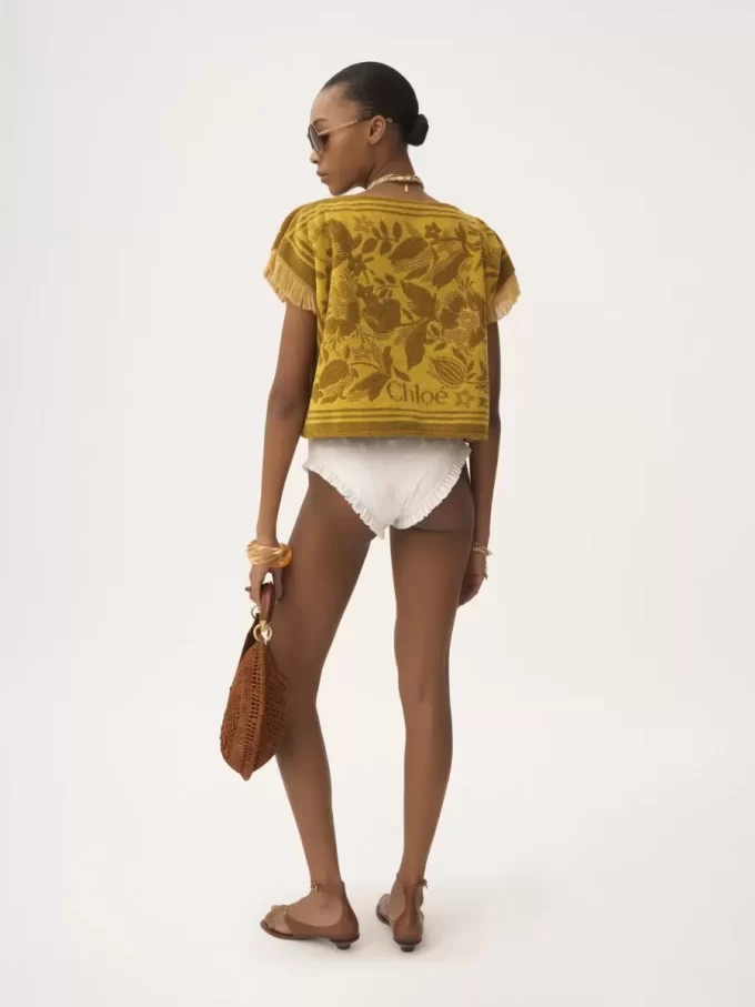 Boat-neck logo top in cotton jacquard