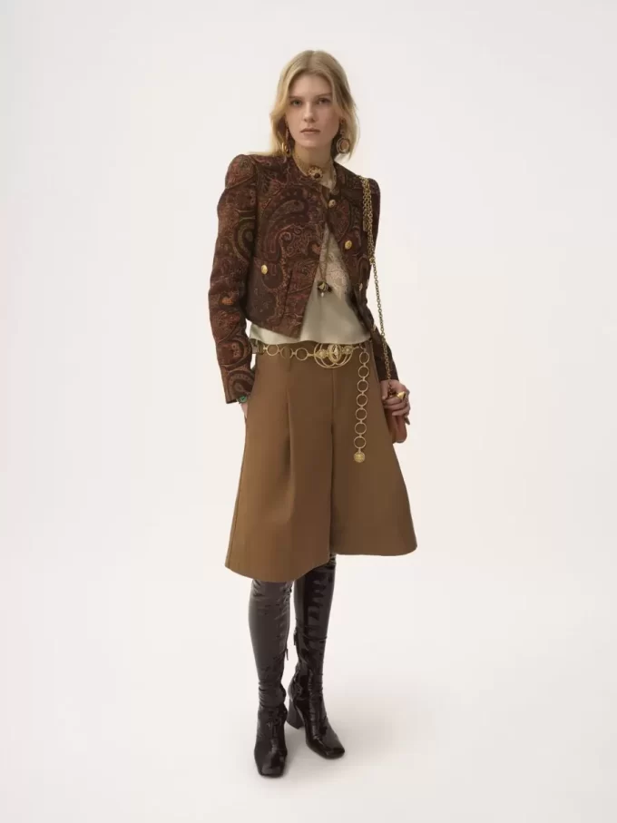 Boxy collarless jacket in tapestry jacquard