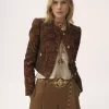 Boxy collarless jacket in tapestry jacquard