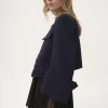 Boxy collarless jacket in wool check