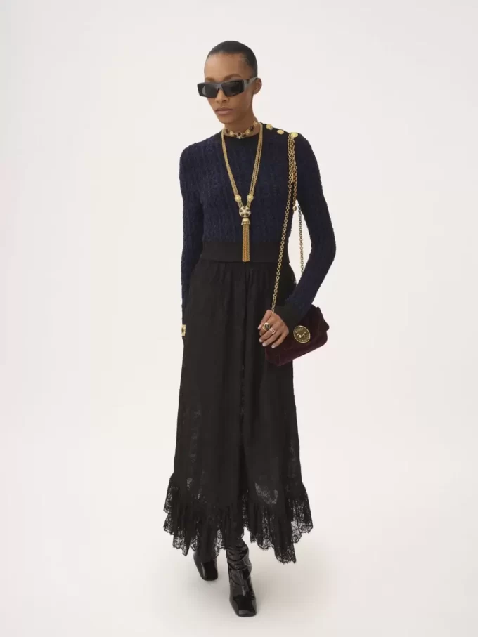 Boxy mock-neck sweater in a wool & silk knit