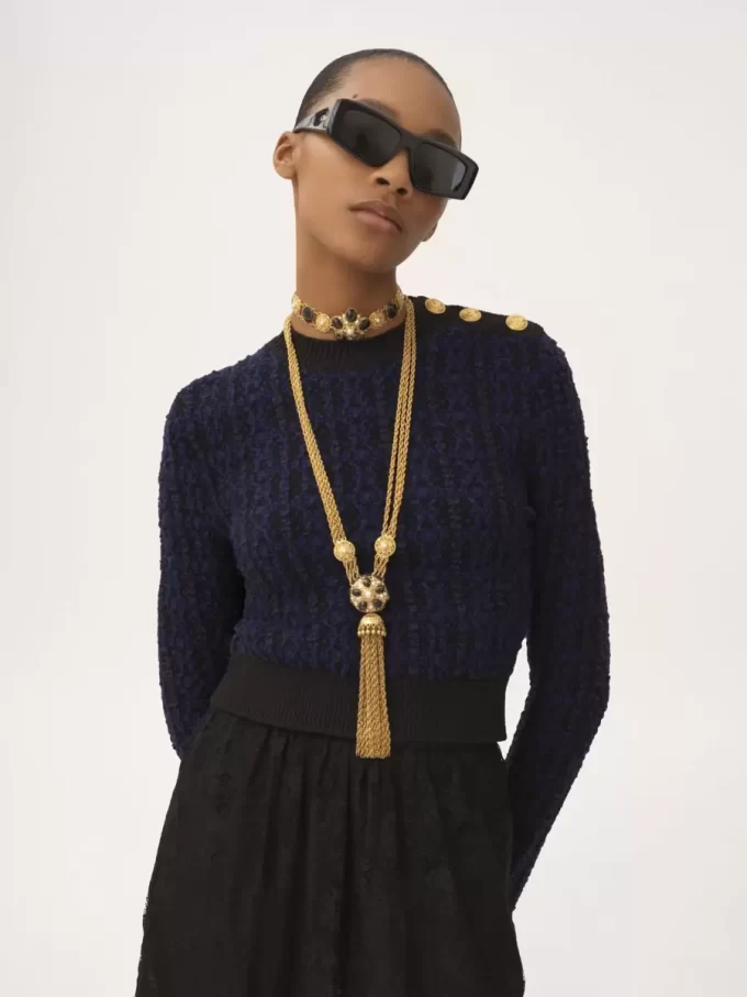 Boxy mock-neck sweater in a wool & silk knit