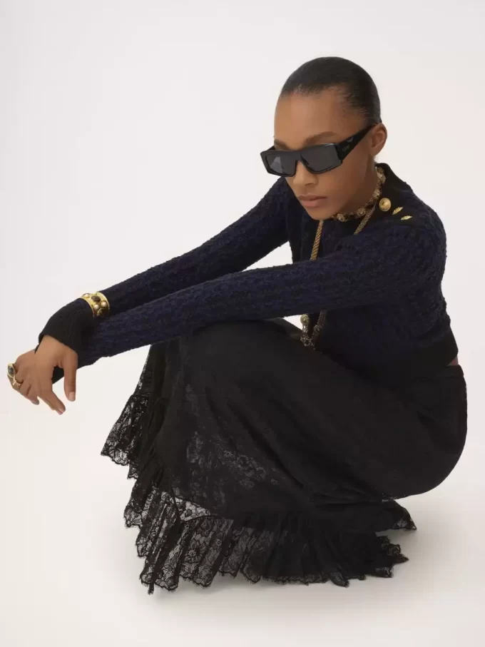 Boxy mock-neck sweater in a wool & silk knit