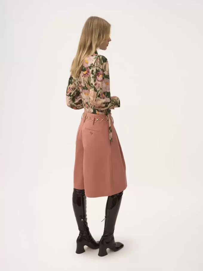 Buttoned mock-neck top in wool jersey