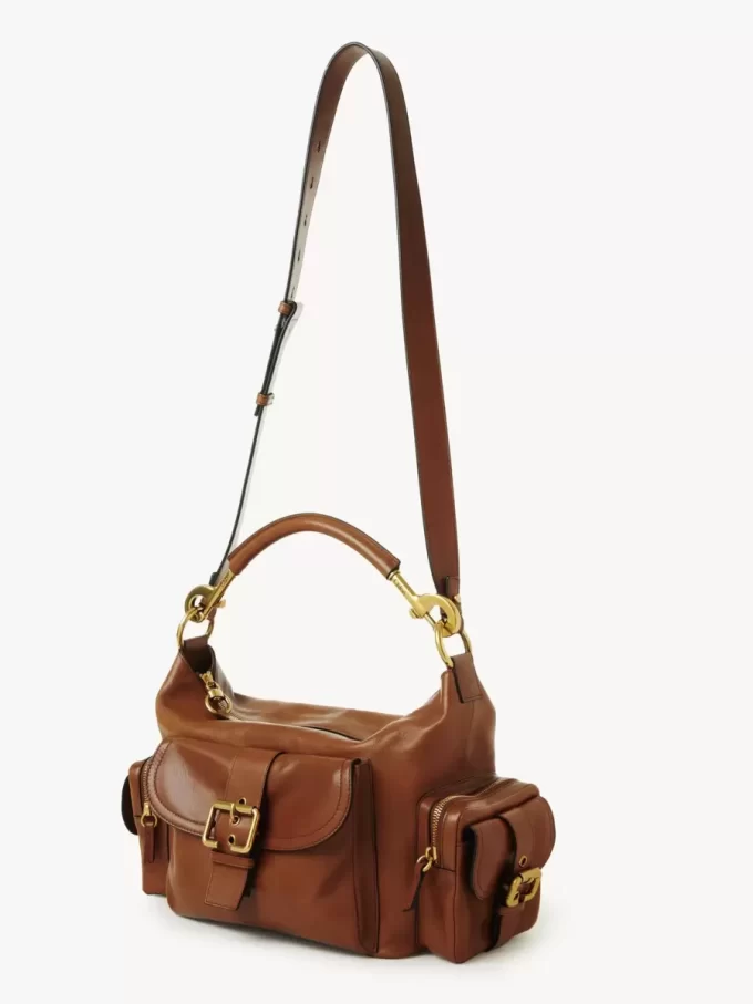 Camera bag in shiny leather