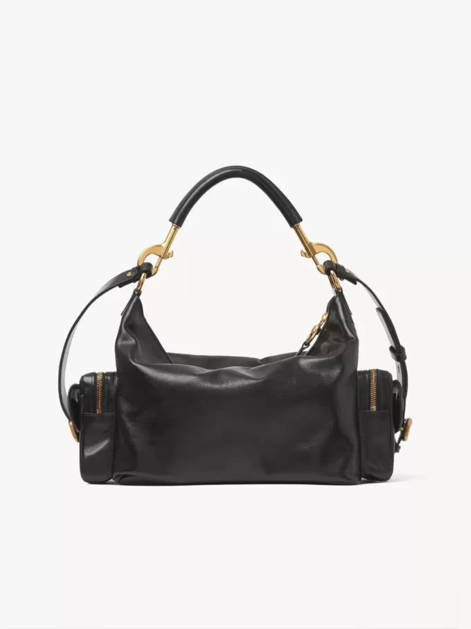 Camera bag in shiny leather