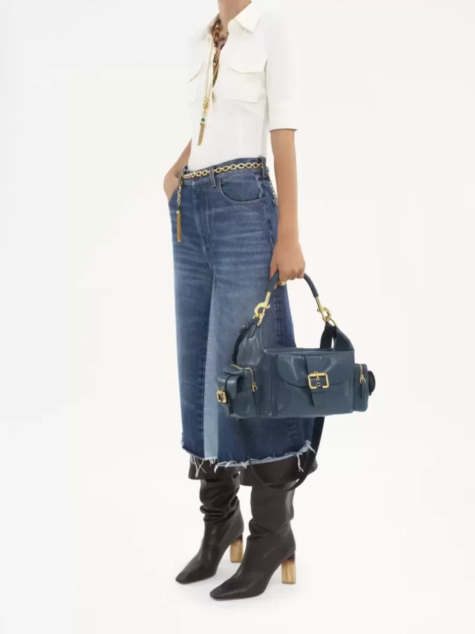 Camera bag in shiny leather