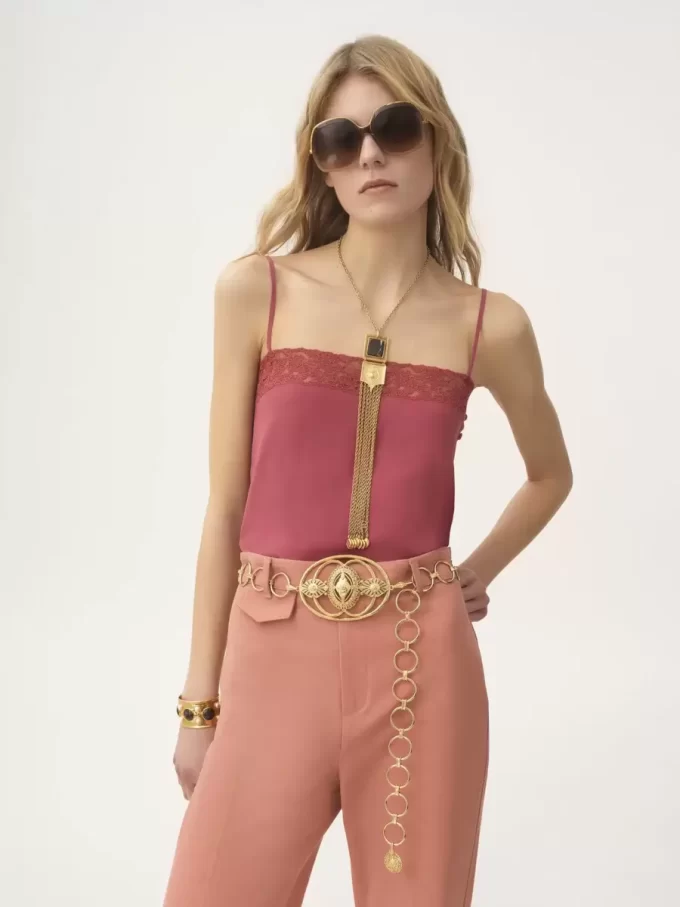 Camisole top in crêpe de chine & lace