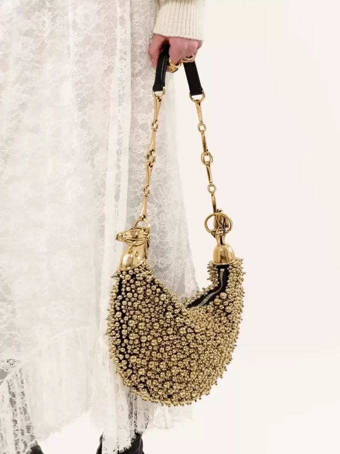 Chain Horse shoulder bag in beaded suede leather