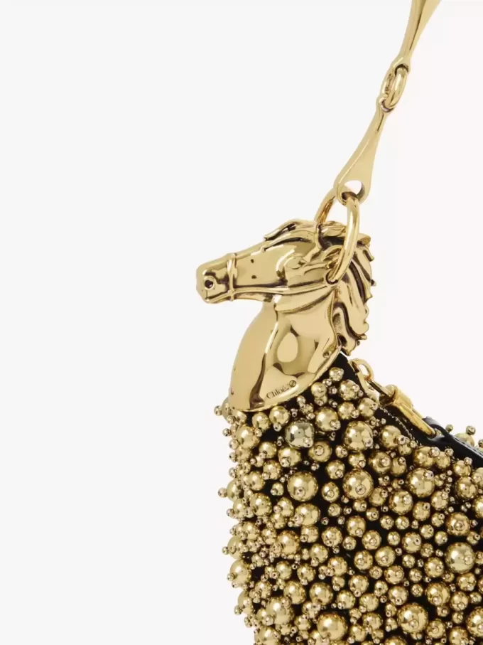 Chain Horse shoulder bag in beaded suede leather