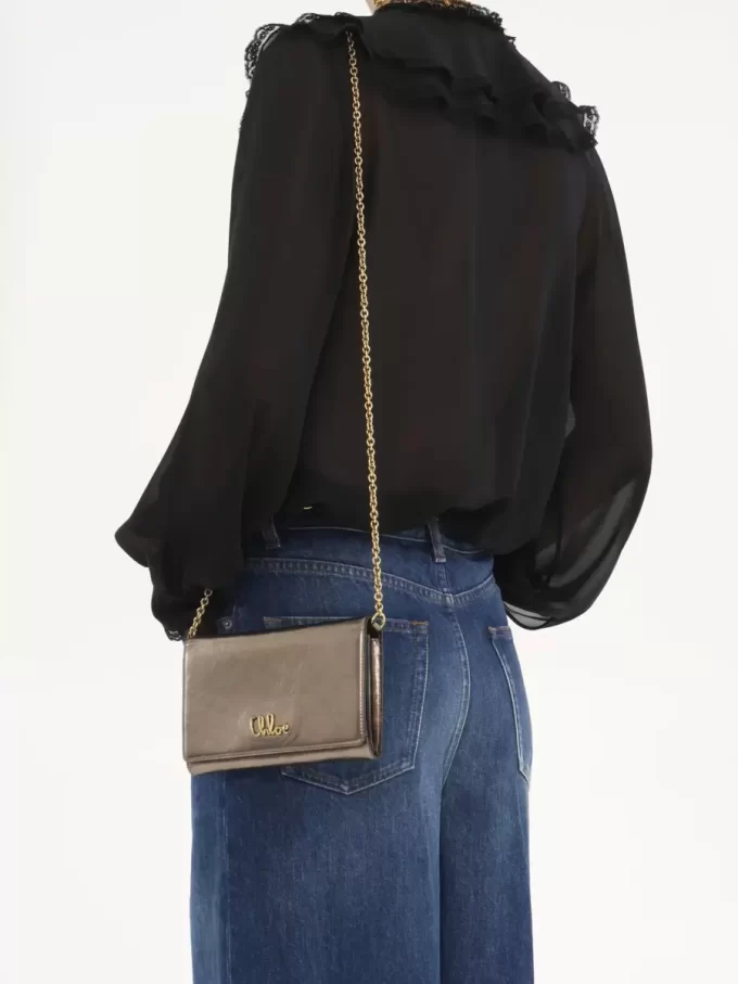 Chloé Iconic flap wallet on chain in metallized leather
