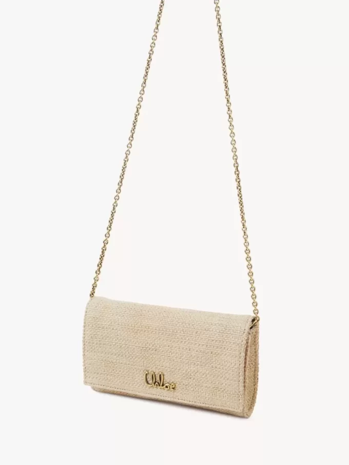 Chloé Iconic flap wallet on chain in raffia-effect fibers