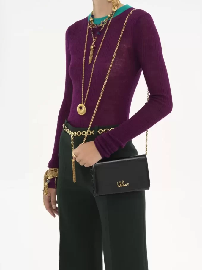 Chloé Iconic flap wallet on chain in shiny leather