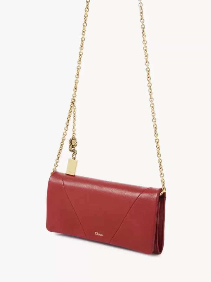 Chloé Spin flap wallet on chain in grained leather