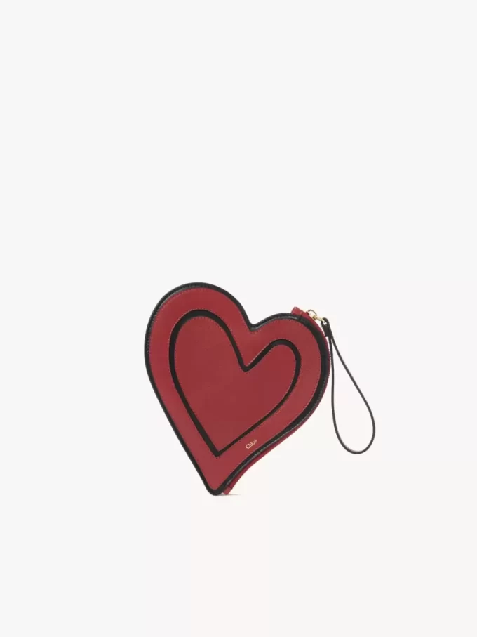 Chloé Symbols Heart flat pouch in grained leather
