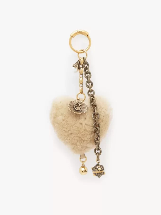 Chloé Symbols Heart Shearling bag charm in brass