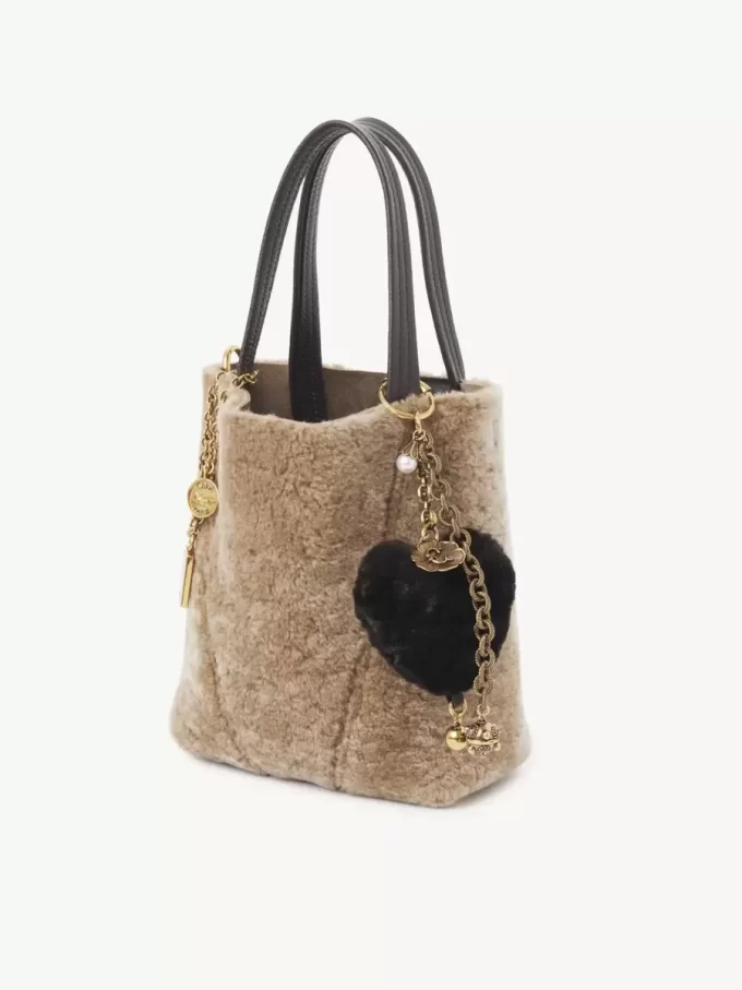 Chloé Symbols Heart Shearling bag charm in brass