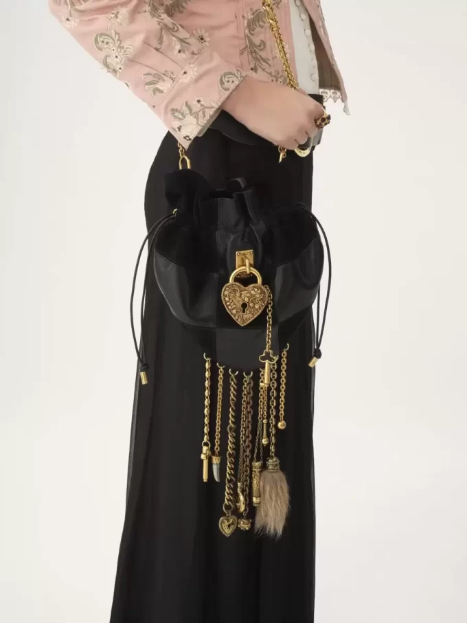 Château Treasures crossbody bag in grained & suede leather