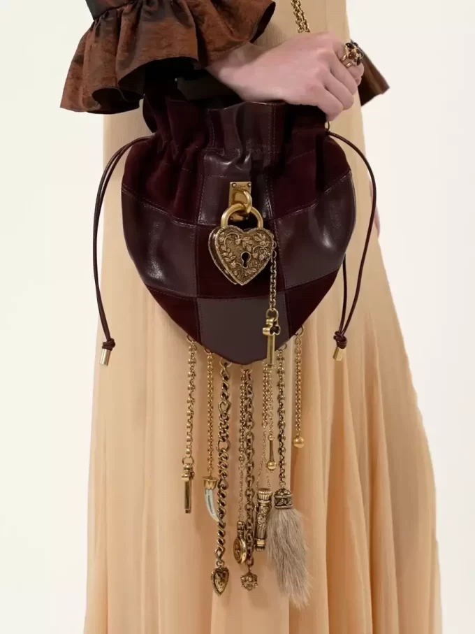 Château Treasures crossbody bag in grained & suede leather