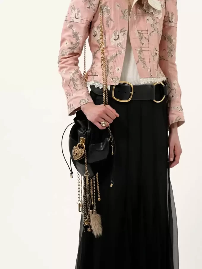 Château Treasures crossbody bag in grained & suede leather