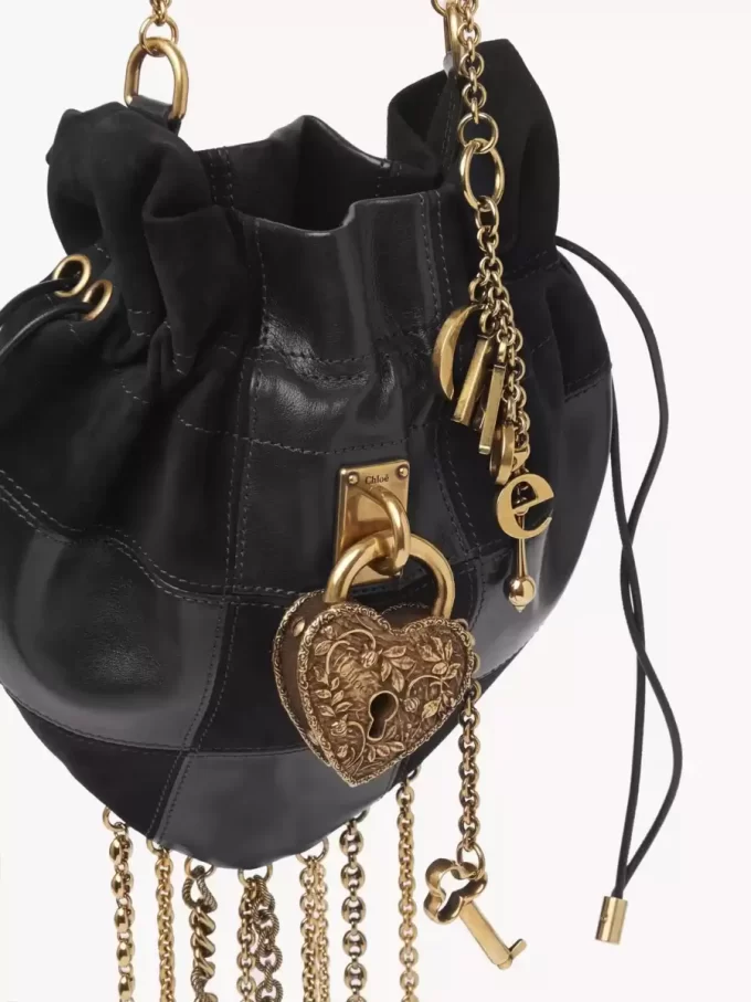 Château Treasures crossbody bag in grained & suede leather