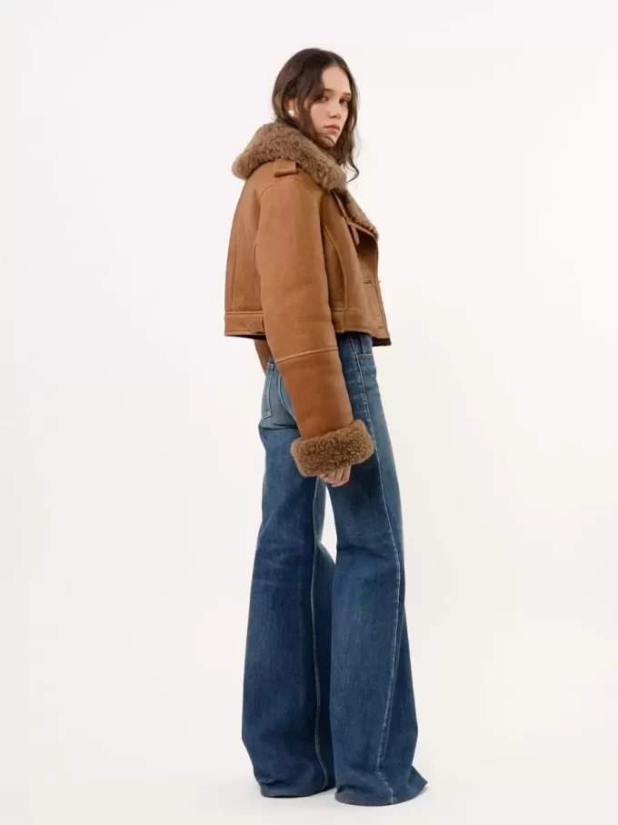 Cropped boxy jacket in leather