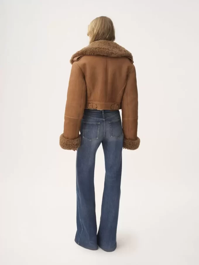 Cropped boxy jacket in leather