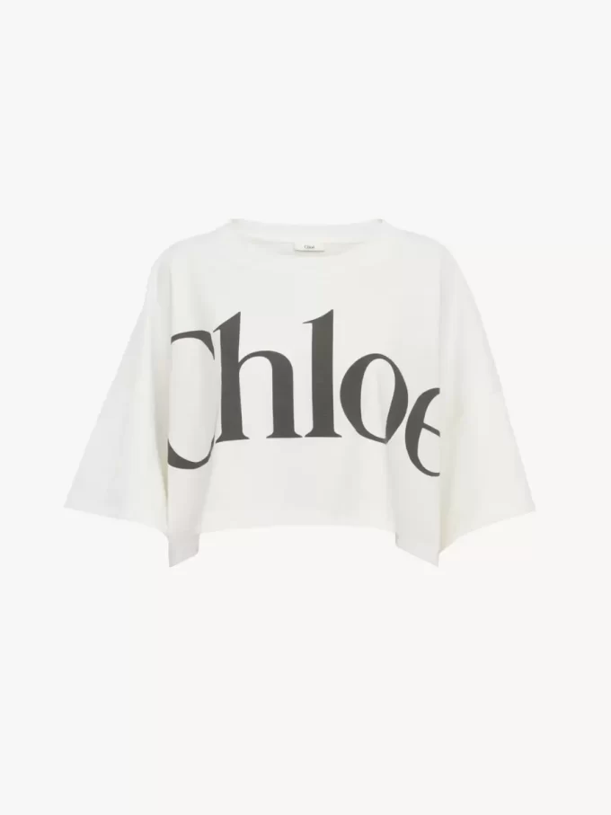 Cropped boxy logo T-shirt in cotton jersey