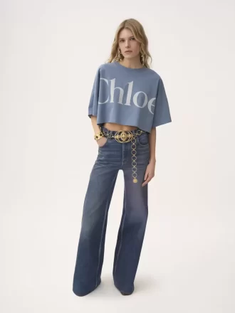 Cropped boxy logo T-shirt in cotton jersey