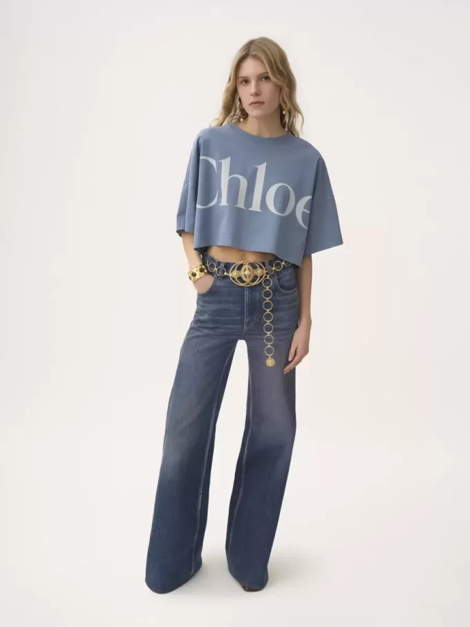 Cropped boxy logo T-shirt in cotton jersey