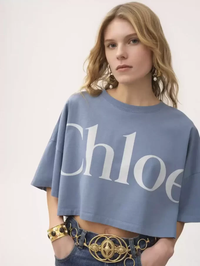 Cropped boxy logo T-shirt in cotton jersey