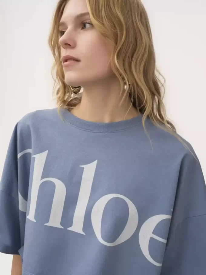 Cropped boxy logo T-shirt in cotton jersey