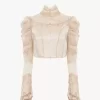 Cropped fitted jacket in silk duchess satin & lace