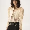 Cropped fitted jacket in silk duchess satin & lace