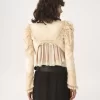 Cropped fitted jacket in silk duchess satin & lace