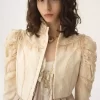 Cropped fitted jacket in silk duchess satin & lace