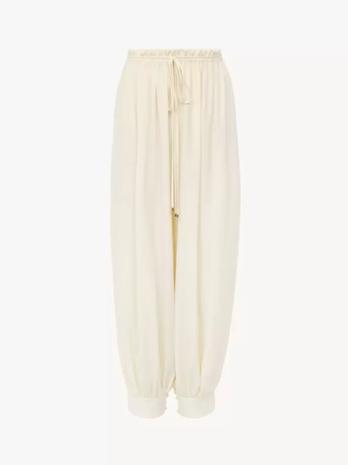 Cropped fluid pants in crêpe de chine