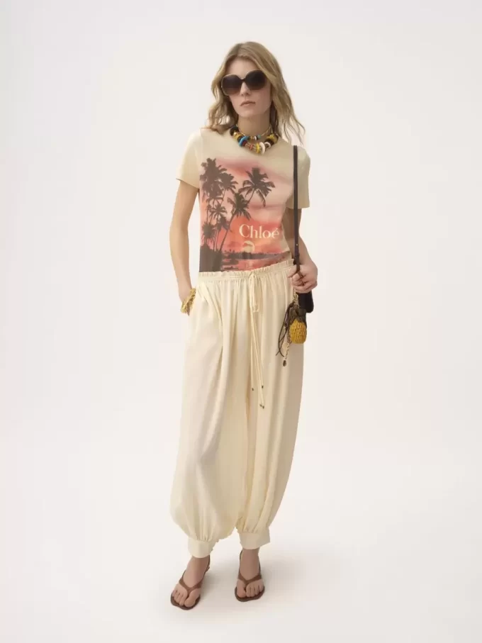 Cropped fluid pants in crêpe de chine