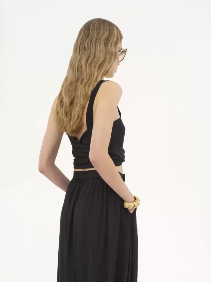 Cropped front-tie tank top in crêpe de chine