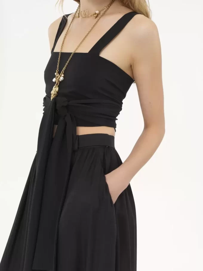 Cropped front-tie tank top in crêpe de chine