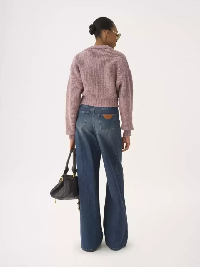Cropped mock-neck sweater in a merino wool knit