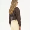 Cropped scoop-neck jacket in leather