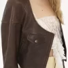 Cropped scoop-neck jacket in leather