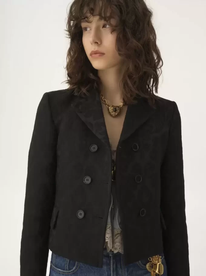 Double-breasted fitted jacket in a wool-mix jacquard